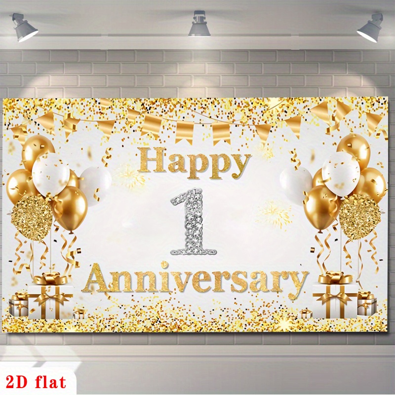 2D Flat Gold White Happy 1st A - Party Banner Gold 评论和价格