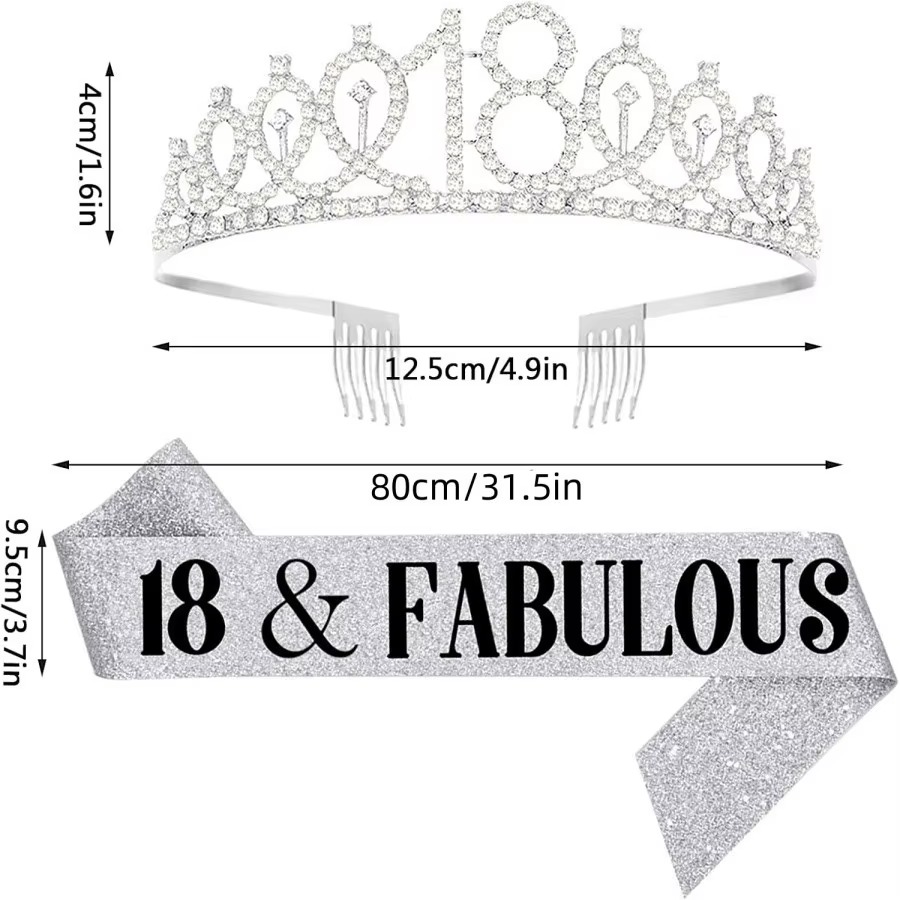 Glitter Silvery Birthday Tiara - Birthday Sash Glitter 评论和价格