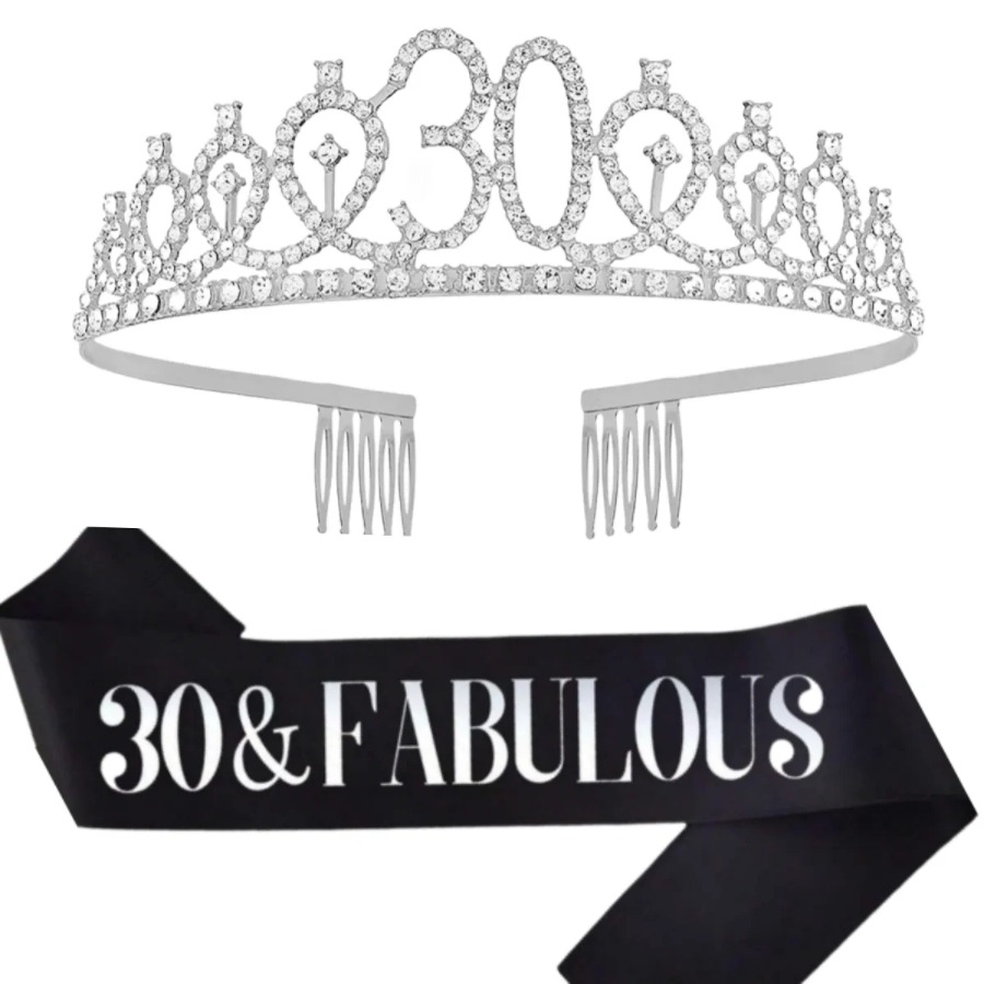 Glitter Silvery Birthday Tiara - Birthday Sash Glitter 评论和价格