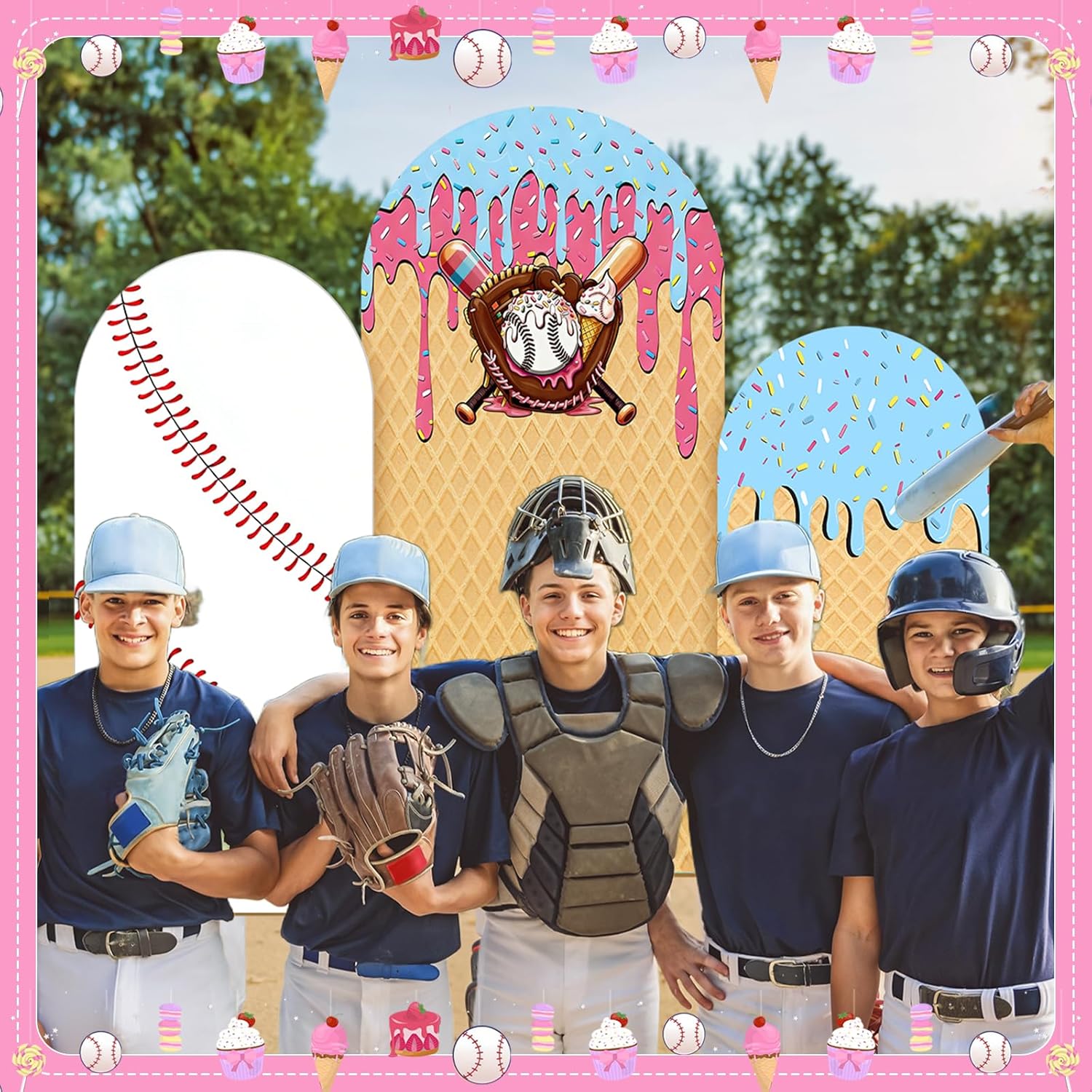 Baseball Ice Cream Drip Arch B - Dessert Table Backdrop 评论和价格