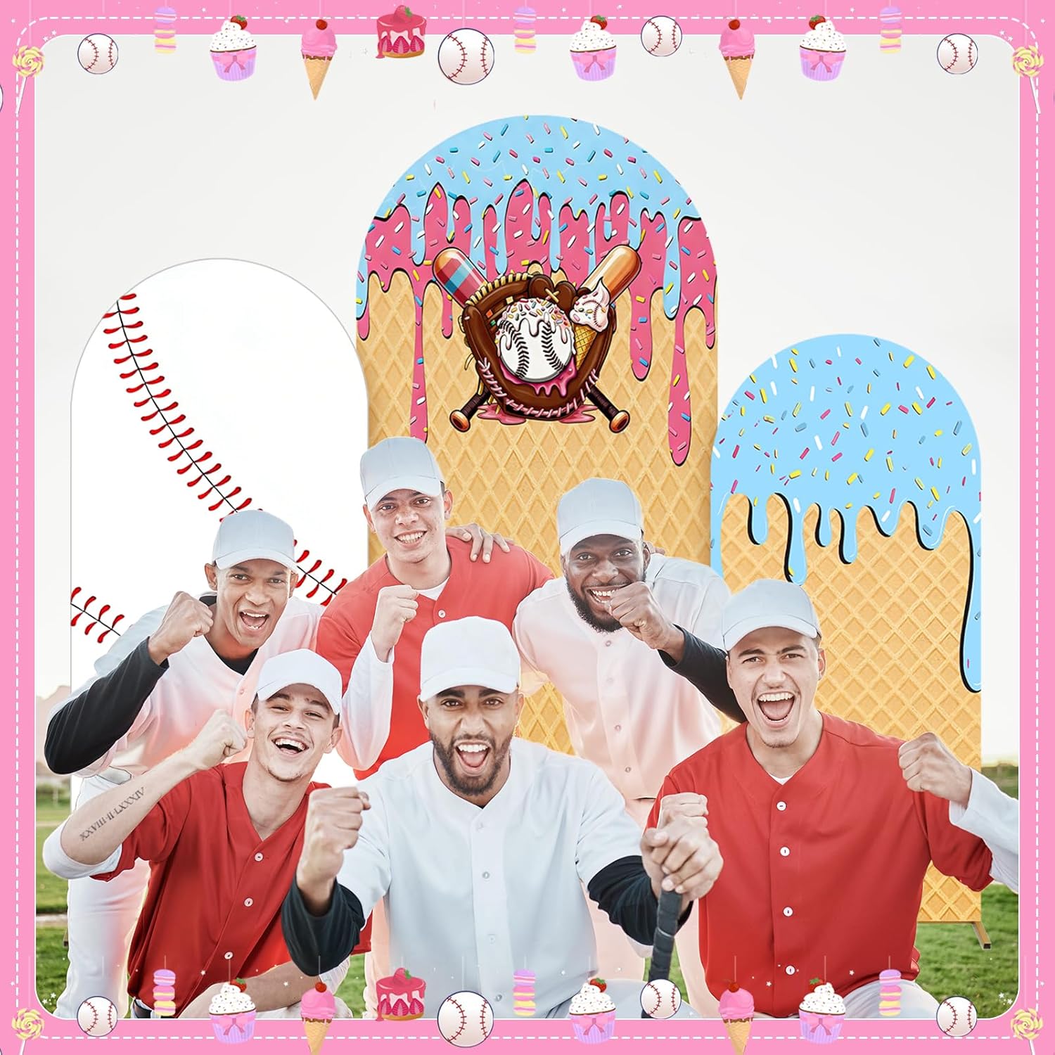 Baseball Ice Cream Drip Arch B - Dessert Table Backdrop 评论和价格