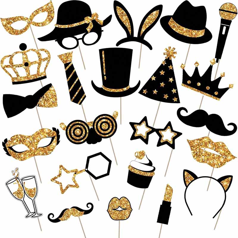 23Pcs Black Golden Paper Party - Photo Booth Frame 评论和价格