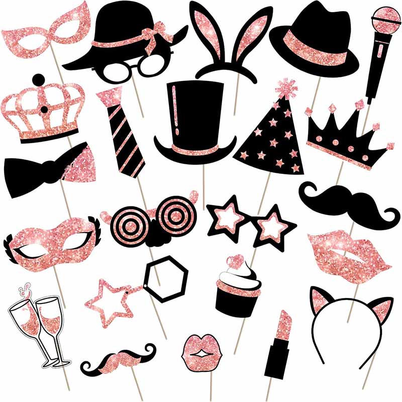 23Pcs Black Golden Paper Party - Photo Booth Frame 评论和价格