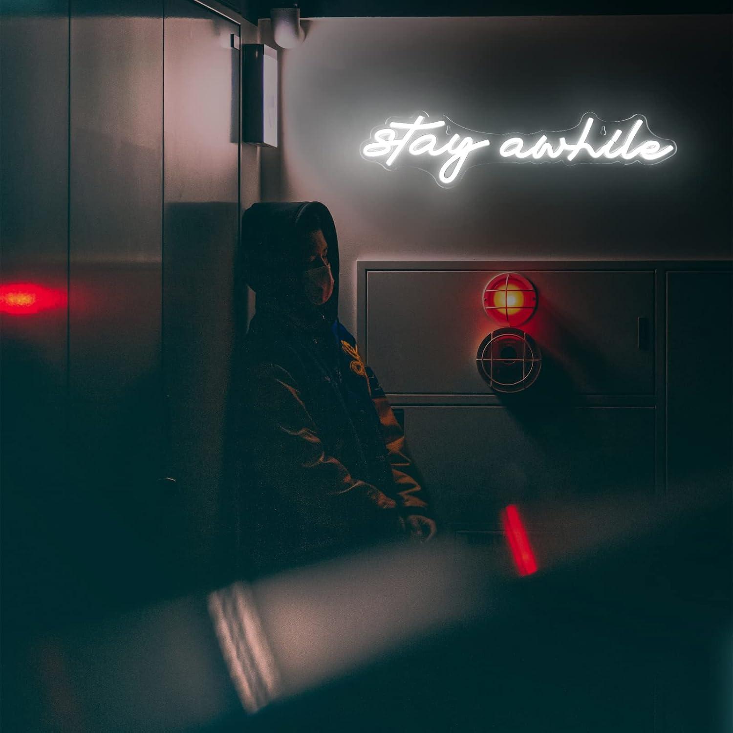 Stay Awhile Neon Signs USB Dim - Neon Sign Party 评论和价格