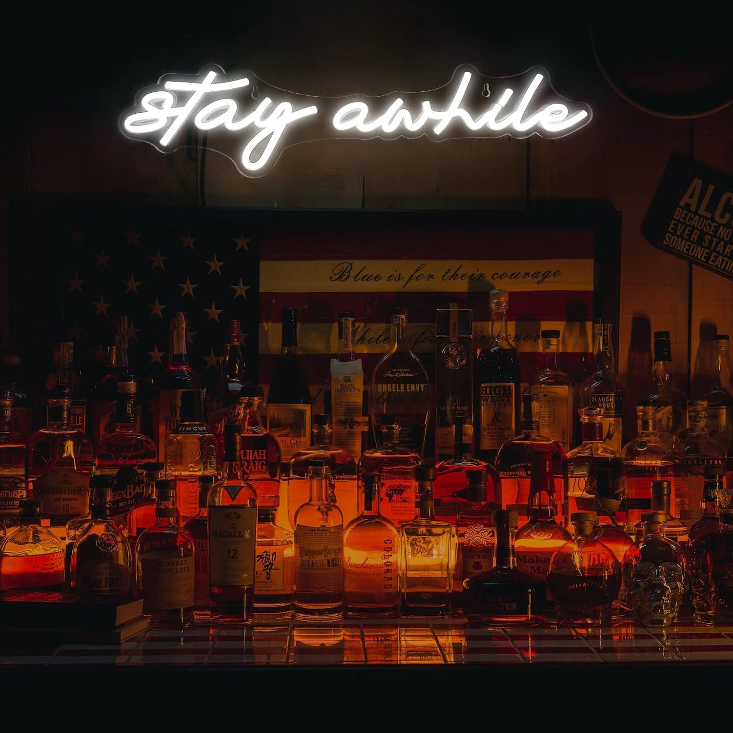 Stay Awhile Neon Signs USB Dim - Neon Sign Party 评论和价格