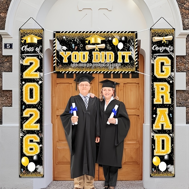2D 3Pcs 2026 Graduation Banner - Party Banner Gold 评论和价格