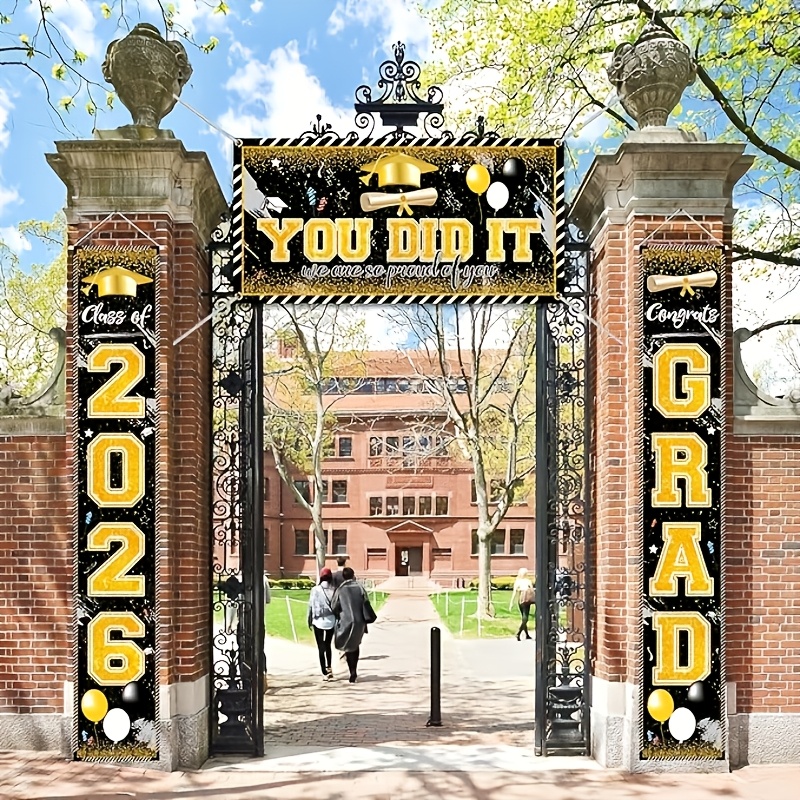 2D 3Pcs 2026 Graduation Banner - Party Banner Gold 评论和价格