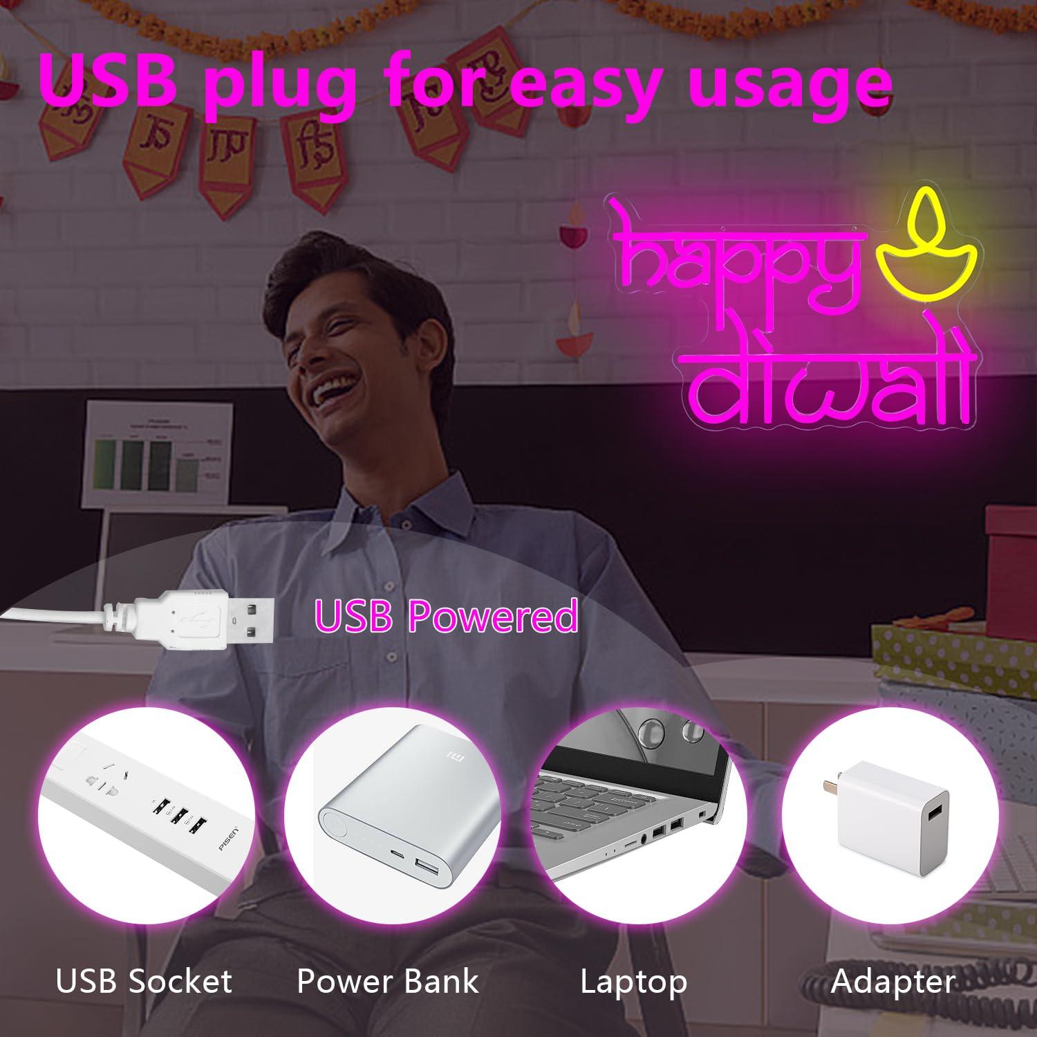 Happy Diwali Neon Sign USB Pow - Neon Sign Party 评论和价格