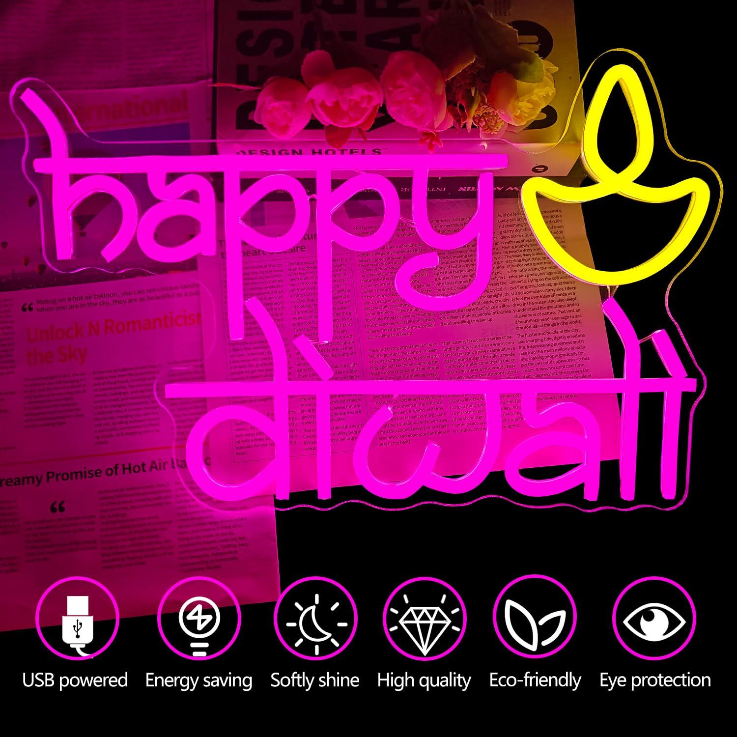 Happy Diwali Neon Sign USB Pow - Neon Sign Party 评论和价格