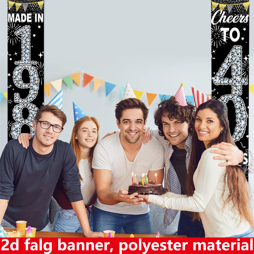 2Pcs 2D Flat 40th Birthday Ban - Party Banner Gold 评论和价格