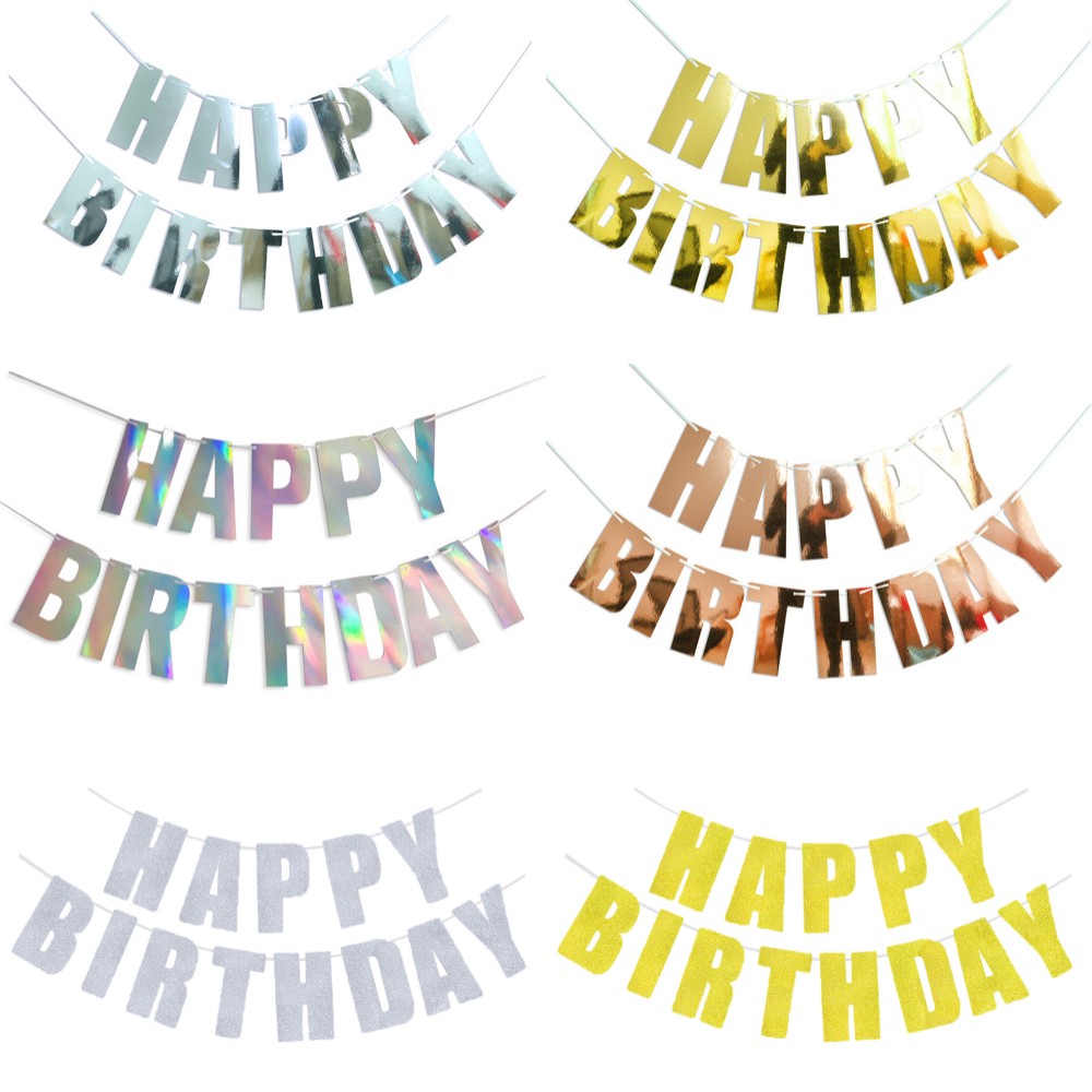 Happy Birthday Banner Gold Sil - Party Banner Gold 评论和价格