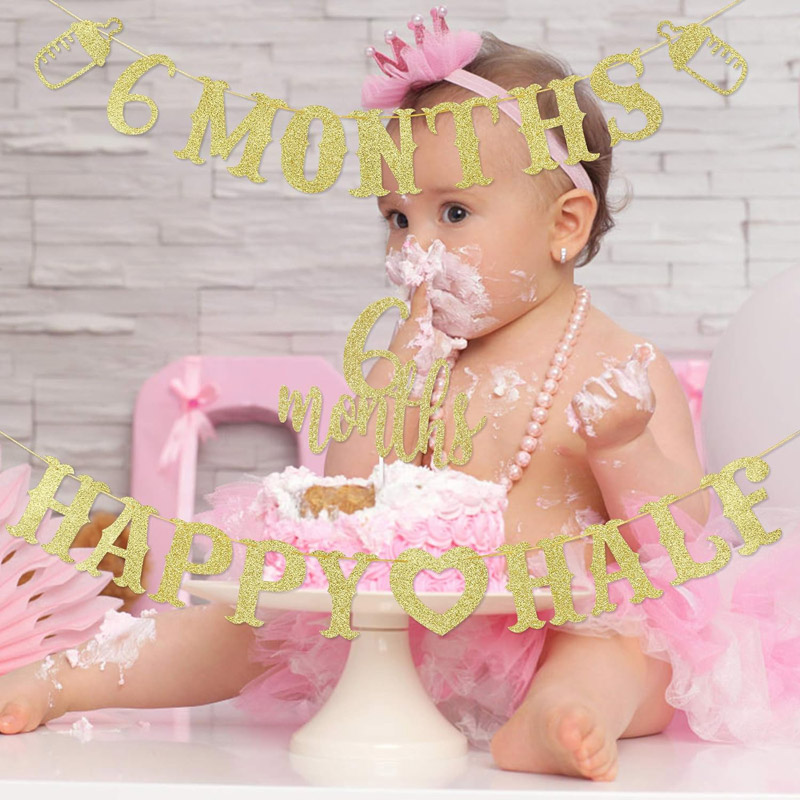 6 Month Banner Happy Half Bann - Party Banner Gold 评论和价格