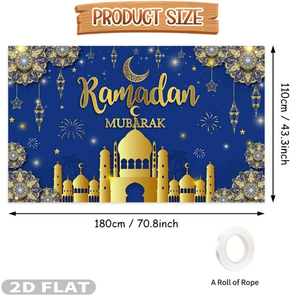 2D FLAT 1pc Ramadan Mubarak Fe - Party Banner Gold 评论和价格