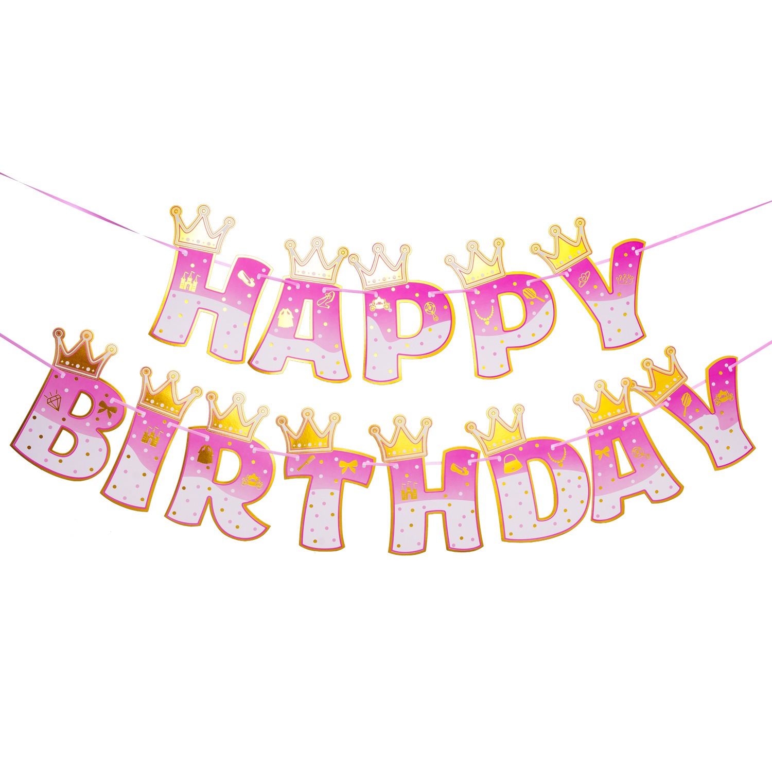 Pink Stamping Gold Crown Theme - Party Banner Gold 评论和价格