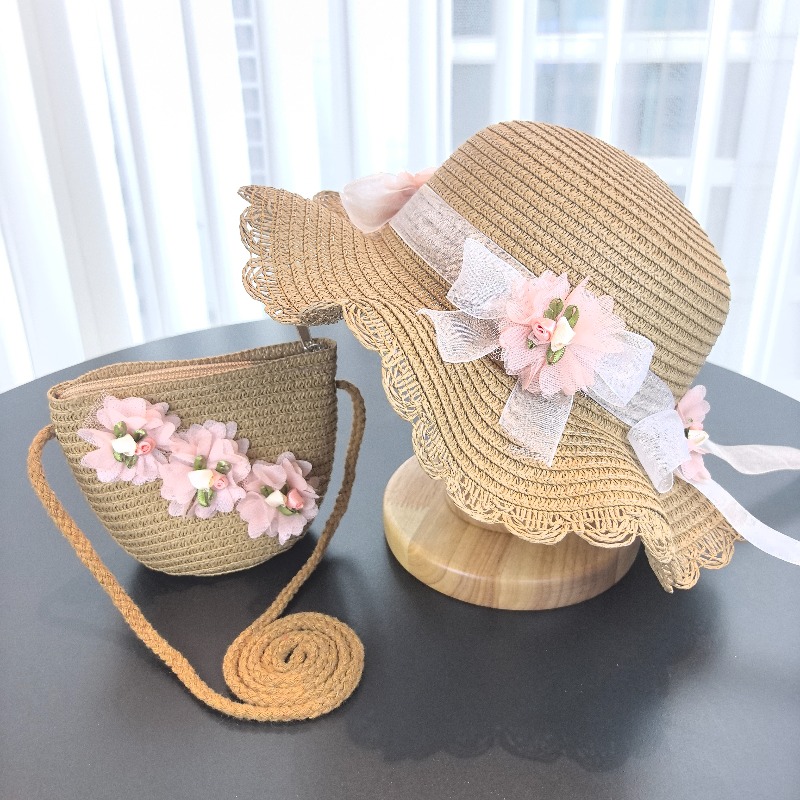 Girls 2pcs Straw Hat Solid Col - Paper Straw Color 评论和价格