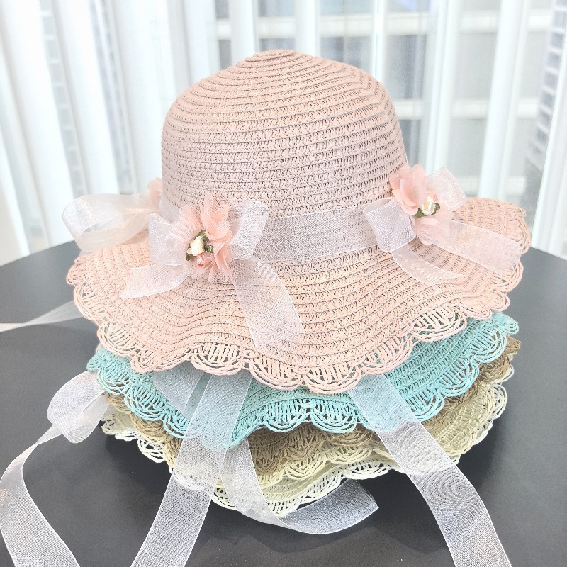 Girls 2pcs Straw Hat Solid Col - Paper Straw Color 评论和价格